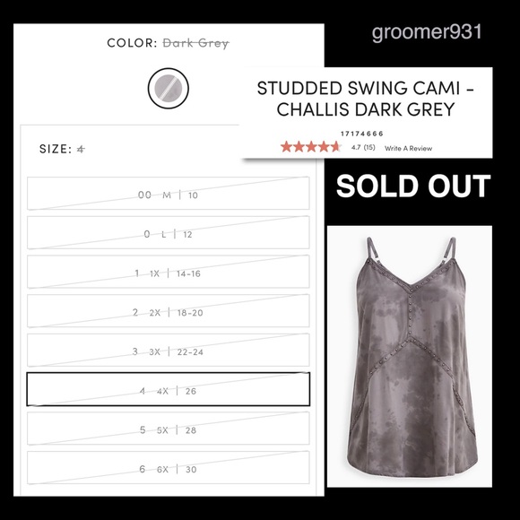 Torrid Studded Swing Cami Challis Dark Grey NWT - Picture 13 of 16